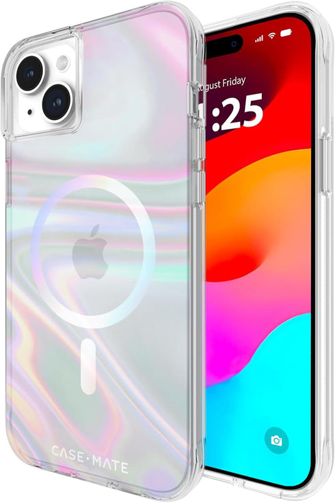 Case-Mate Soap Bubble Case for iPhone 15 Plus - 12ft Drop Protection, Compatible with MagSafe, Iridescent Swirl Effect