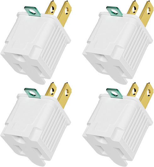 2 Prong to 3 Prong Outlet Adapter, Polarized Grounded Converter, Wall Plug for Household, 4-PACK, White