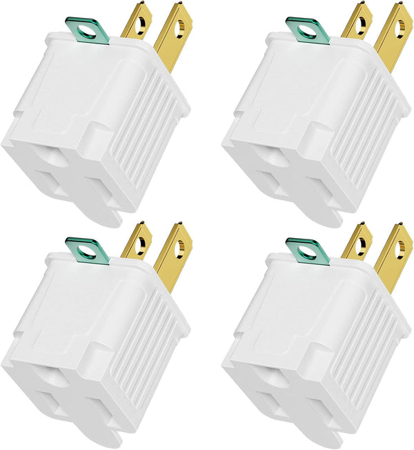 2 Prong to 3 Prong Outlet Adapter, Polarized Grounded Converter, Wall Plug for Household, 4-PACK, White