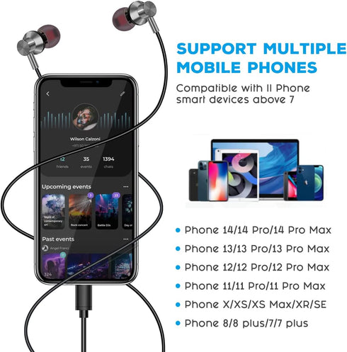Wired Earbuds for iPhone 14/14 Pro Max/13/13 Pro Max/12/12 Mini/11 Pro/11 Pro Max - In-Ear Headphones