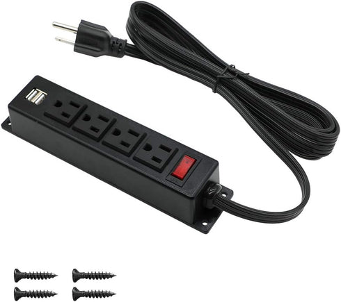 Mountable Power Strip with USB Ports - Wall Mount Power Outlets, 4AC Outlet, 2 USB, 6.56 Feet Extension Cord