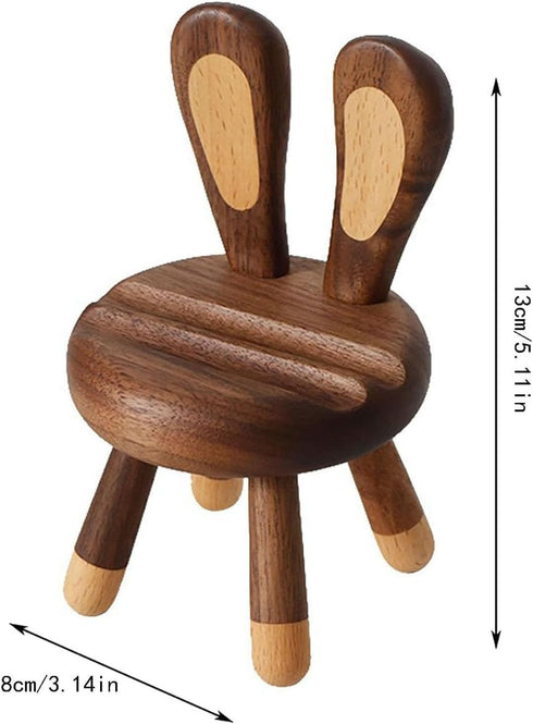 Yienning Cute Walnut Chair Cellphone Holder Stand Mini Chair Shape Phone Holder Rabbit Ears Phone Stand Desk Ornament