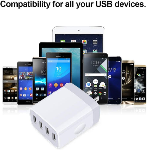 Sicodo USB Wall Charger 4 Ports Cube 2 Pack 4.8Amp Adapter Compatible with iPhone, Samsung Galaxy