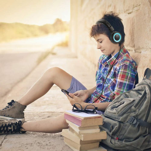 M3 Kids Headphones with Microphone, Lightweight Foldable Adjustable Stereo On-Ear Headphones with Tangle-Free Cord