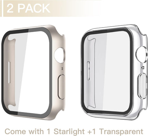 Misxi 2 Pack Hard PC Case with Tempered Glass Protector for Apple Watch 41mm, Lightweight Anti-Drop Cover