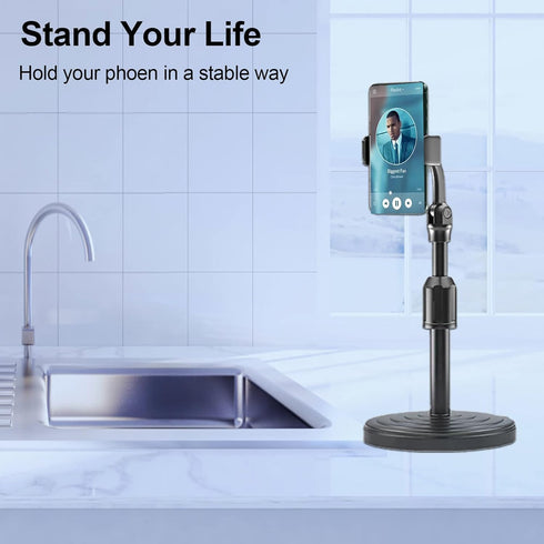 Adjustable Height Cell Phone Holder, 270° Flexible Stand for Desk, Compatible with All Mobile Phones, Black