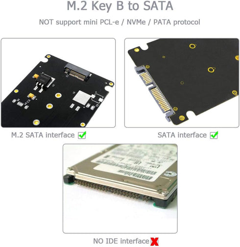 M.2 Adapter to 2.5 SATA Enclosure, B & M Key SATA Based NGFF SSD Converter, Supports 2230 2242 2260 2280 Hard Drive