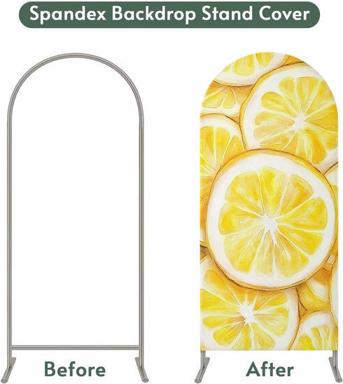 Jnbasdffb Summer 7.2 Lemon Wedding Arch Cover, Stretchy Spandex Arch Backdrop Stand Covers FT, Modern Oil Painting