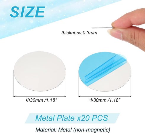 PATIKIL 30mm 20pcs Metal Plate for Phone Magnet, Round Adhesive Metal Plate Replacement Stickers for Magnetic Car Mount
