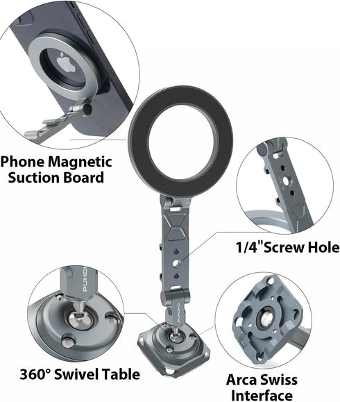 Pukoko 16/15/14/13 Magnetic Phone Tripod Mount Adapter Cold Shoe Phone Holder for Camera Magsafe Tripod Mount