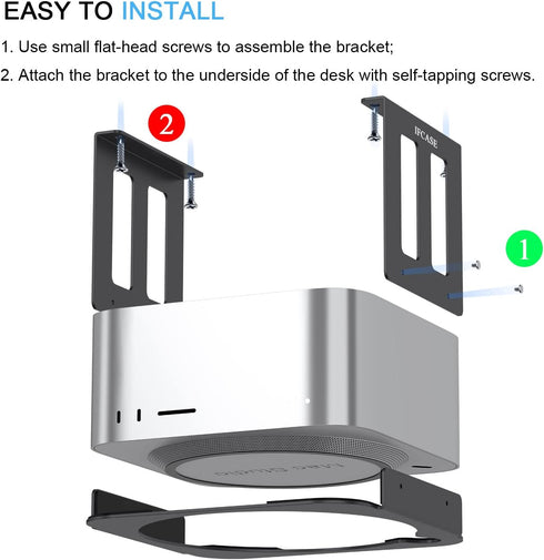 IFCASE Aluminum Under Desk Stand Mount for Mac Studio M2 M1 Max, Ultra with Anti-Scratch Pad (Black)