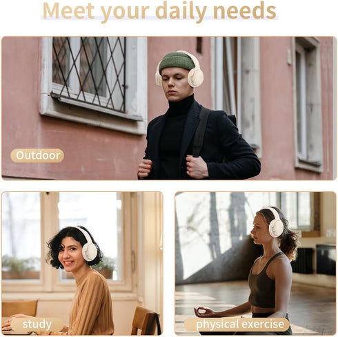 SLuB Wireless Headphones Over Ear, Foldable Bluetooth Headset, HD Stereo Sound, 30H Playtime, Khaki