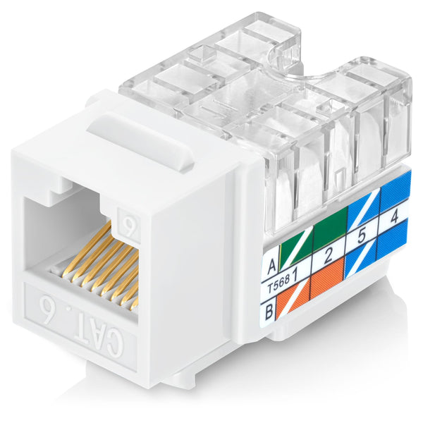 Everest Media Solutions 90° Angled CAT6/5e Keystone Jack White, Slim Profile RJ45 Female Connector, 10-Pack