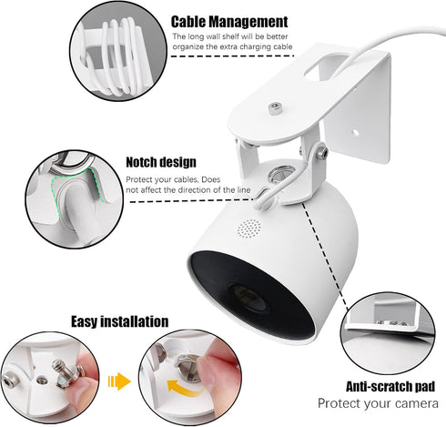 Metal Wall Mount Holder for Google Nest Cam Battery Indoor/Outdoor, 360 View Anti-Drop Bracket Mounting Kit - White