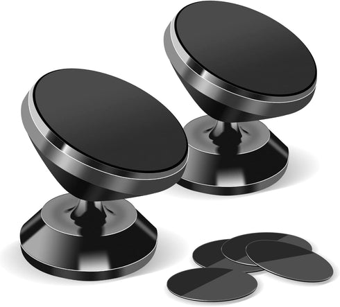 2 Pack Magnetic Phone Car Mount, Strong Magnet Cell Phone Holder with 4 Metal Plates, 360° Rotation & Adjustable View,