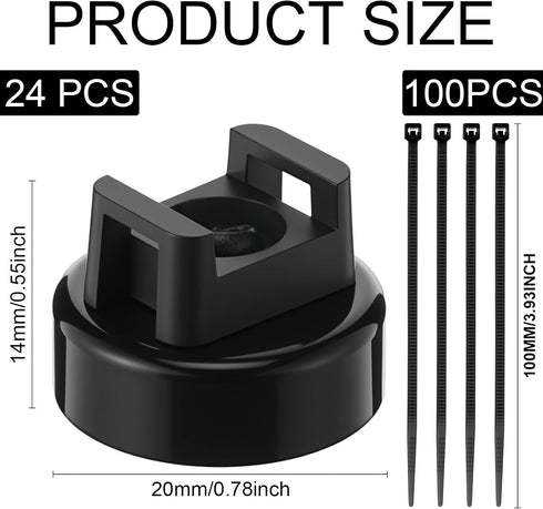 24 100 Yookeer Pcs Magnet Zip Tie Mount Heavy Duty Black Magnetic Cable Clips Multipurpose Wire Cable Holder with Pcs