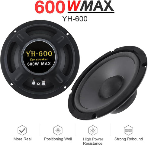 Car Audio Loudspeaker, 6.5 Inch 600W 2-Way HiFi Coaxial Speaker for Vehicle Door Auto Audio