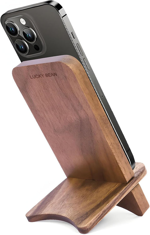 LUCKY BEAN Wood Phone Stand, Desktop Wooden Phone Holder, Portable Phone Stand for Desk, Compatible with iPhone & All
