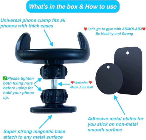 Gym Magnetic Phone Holder Mount, Compatible with All Smartphones, Attaches to Metal Surfaces, Big Phones Friendly