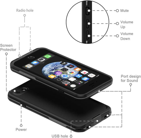 Diverbox Waterproof Case for iPhone SE 2020, iPhone 8, Shockproof IP68 Full-Body Sturdy Case with Built-in Screen