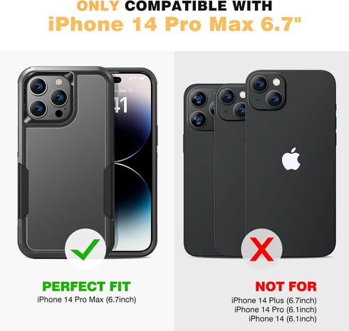 Diaclara iPhone 14 Pro Max Case - Heavy Duty Black, Military Grade Drop Protection, Anti-Spy Privacy Screen Protector.