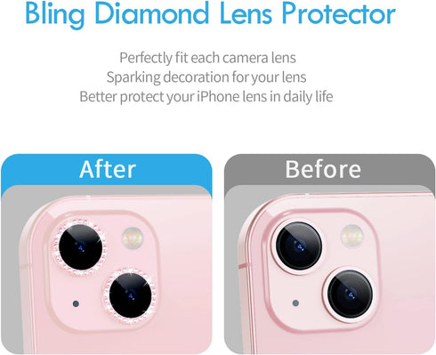 Xfilm Bling Diamond Camera Lens Protector for iPhone 13 / Mini, HD Clear Tempered Glass Screen Protection Cover