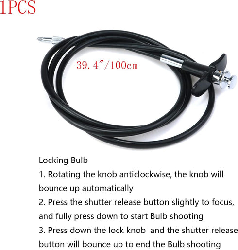 39.4"(100cm) Bulb-Lock Threaded Release Cable Vibration-free Black Shutter Release Cable Shutter Release Cable