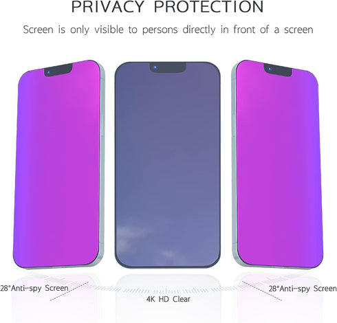 iPhone 13 Pro Max & 14 Plus Privacy Screen Protector 6.7" - Purple Gradient, Anti-Spy, Anti-Blue Light, HD Tempered
