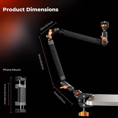 K&F CONCEPT 22" Magic Arm Clamp Kit, Overhead Desk Camera Mount, Long Articulating Friction Boom Arm for Phone, Action
