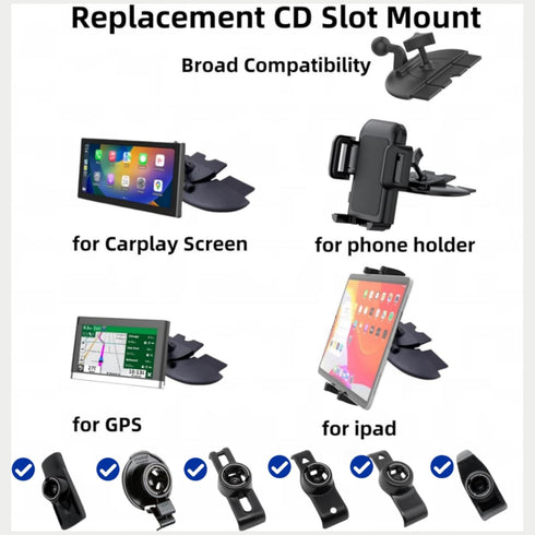 Epronic 17.2mm 7-10.26 inch Portable Car GPS Mount, Ball Adapter CD Slot for Phone Holder, Magnetic Mount, Compatible