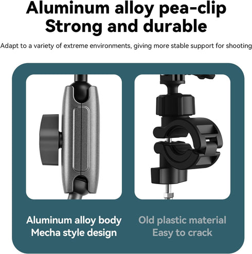 TELESIN 360 Metal Clamp Mount for Dirt Bike Motorcycle, Handlebar Mounts for GoPro 13 12 11 10 9 8 7
