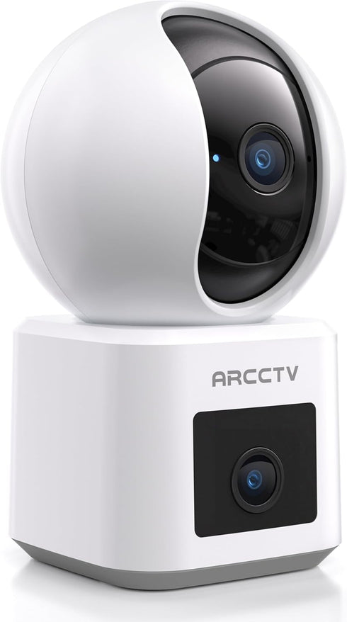 ARCCTV Dual Lens Indoor Security Camera, 2.5K WiFi 6 Pet Camera with Phone