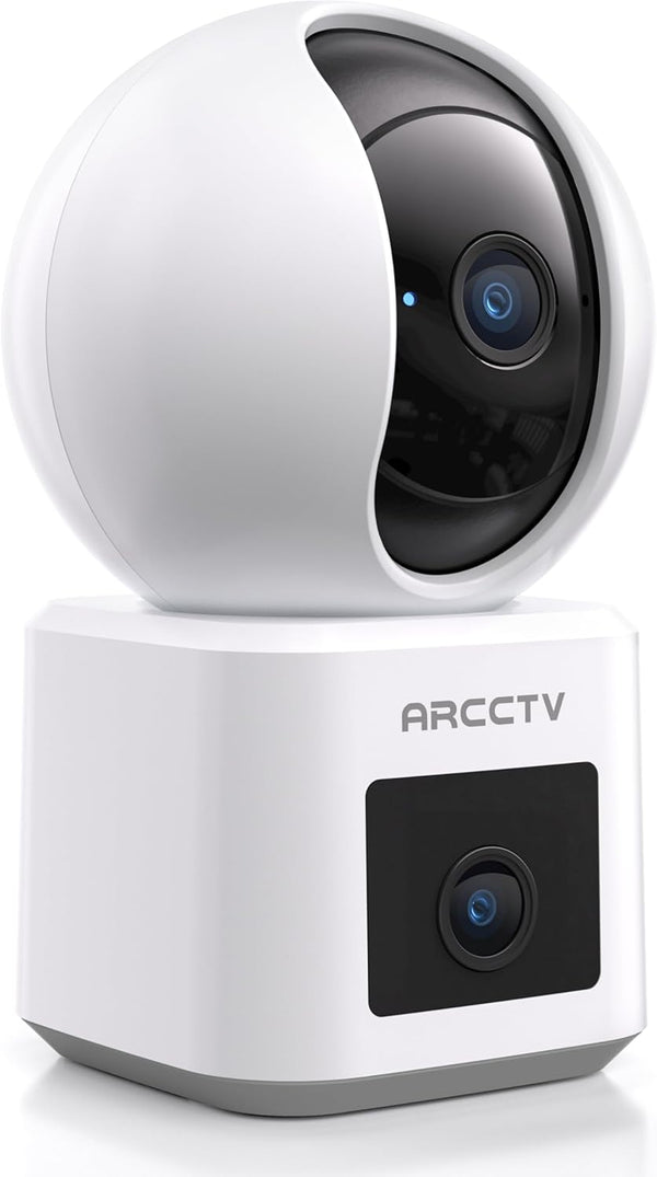 ARCCTV Dual Lens Indoor Security Camera, 2.5K WiFi 6 Pet Camera with Phone