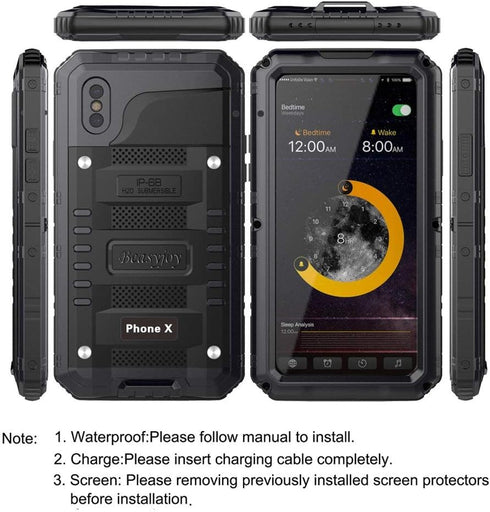 Beasyjoy iPhone X Case, Heavy Duty Metal Cover with Full Body Protection, Shockproof, Dustproof, Rugged, Black, 5.8
