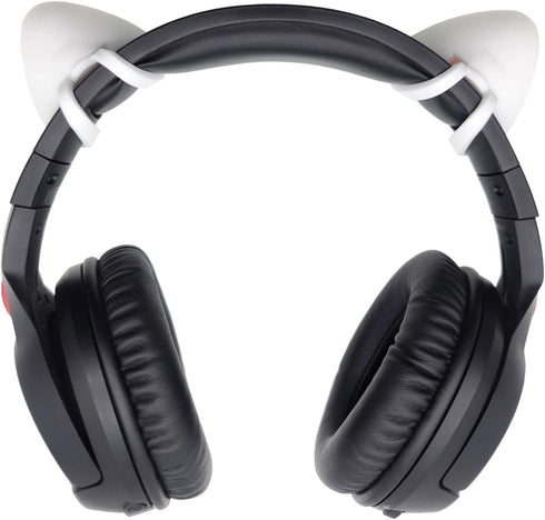 Cute Pink Cat Ears for HyperX Cloud/Cloud Stinger/Cloud Flight Headsets, Adjustable Attachment Straps, White & Pink