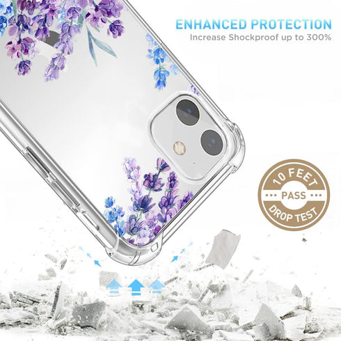 Flower Designed iPhone 11 Case with Screen Protector, Floral Clear Shockproof Full Body Soft Bumper Cover 6.1 Inch