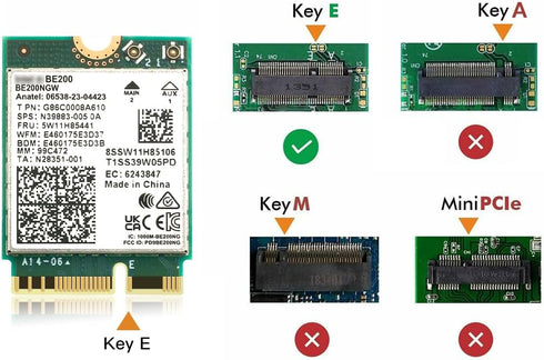 M.2 WiFi 7 Card Key E BE200, Wireless BT5.4 Network Adapter, 2.4G/5G/6GHz, 9.3Gbps for WiFi7/WiFi6E/WiFi6