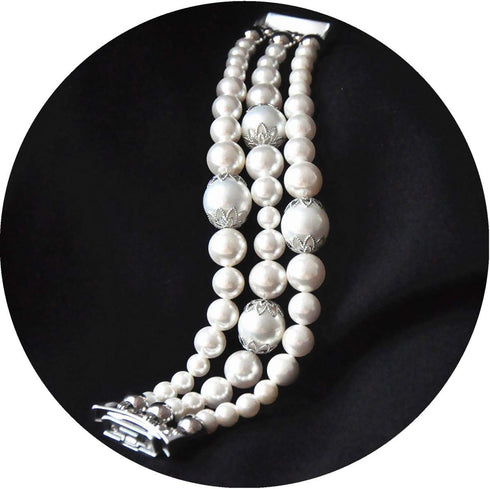 White Pearl Bands Compatible with Samsung Gear S2 Smartwatch, Elastic Stretch Handmade Jewelry Bracelet Strap