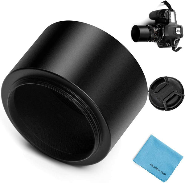 72mm Tele Metal Screw-in Lens Hood Sunshade - Centre Pinch Lens Cap for Canon Nikon Sony Pentax Olympus Fuji + Cloth