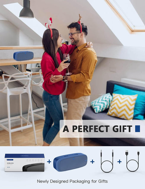 LENRUE Bluetooth Speaker - Wireless Portable with Loud Stereo Sound, Rich Bass, 12-Hour Playtime (Blue)