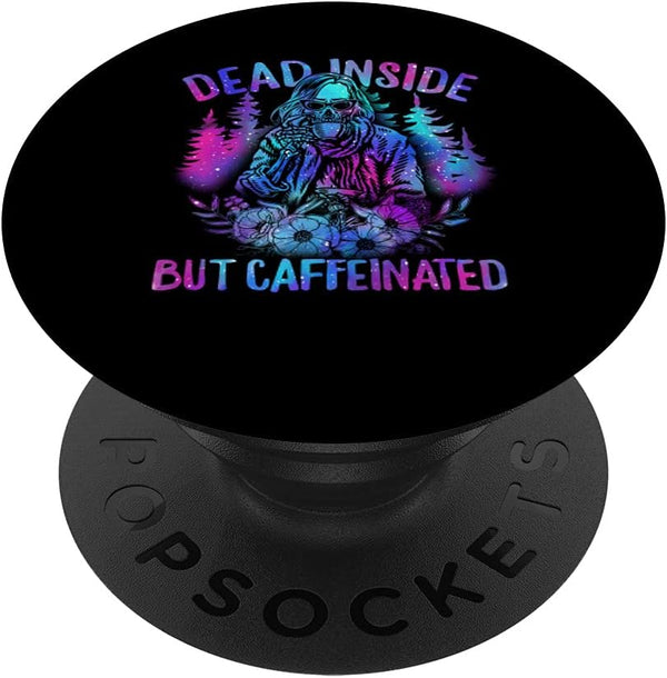 PopSockets Swappable PopGrip - Dead Inside But Caffeinated Coffee Lover Skeleton Caffeine