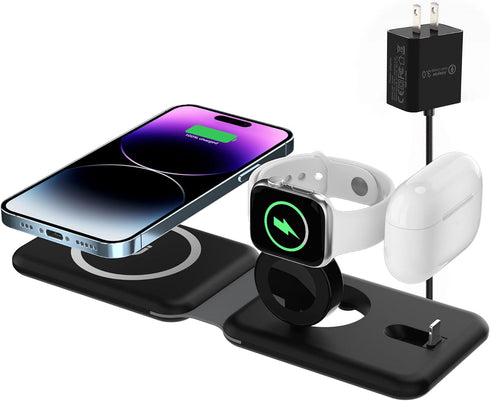 3 in 1 Wireless Charger, Foldable Magnetic Charging Station, Fast Travel Wireless