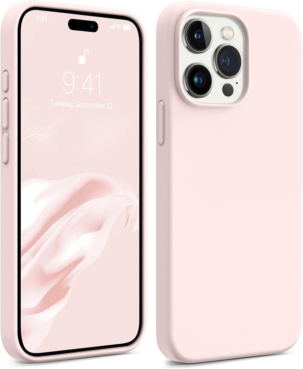 AOTESIER iPhone 15 Pro Case - Shockproof Liquid Silicone, Slim 6.1" Cover with Soft Anti-Scratch Lining - Chalk Pink