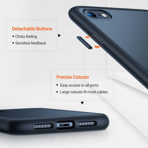 TORRAS Shockproof iPhone SE 2020 Case & iPhone 8 Case, Military Grade Drop Test, Black Translucent Matte