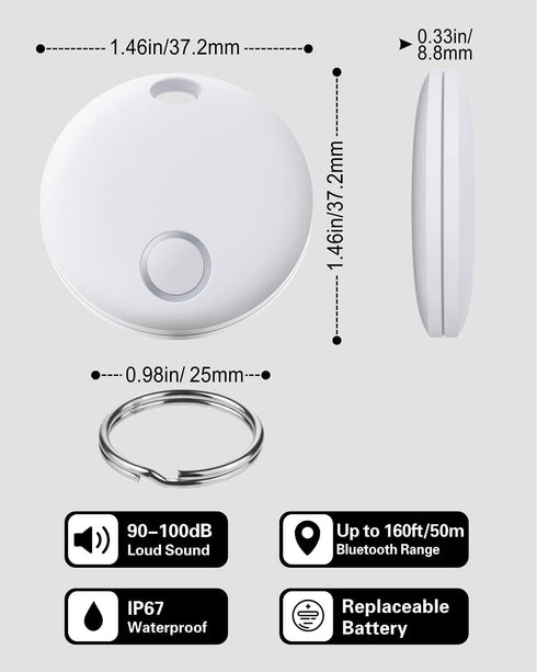 Reyke Key Finder - Bluetooth Luggage Tracker Tag for Keys, Wallet, Suitcase, Works with Apple Find My (White)