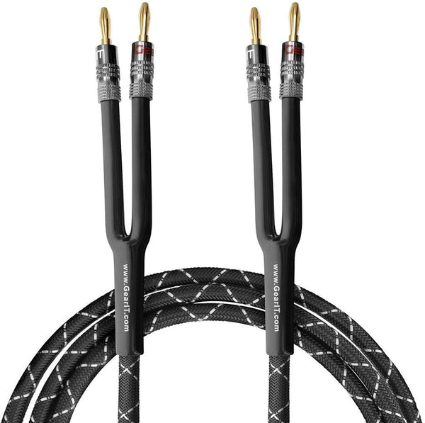 GearIT 14AWG Heavy Duty Braided Speaker Wire Cable (25 Feet) with Dual Gold Plated Banana Plug Tips - In-Wall CL2