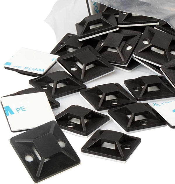 Zip Tie Mounts - Small Cable Tie Adhesive Mount, 3/4in Black, 100PCS - Wires Zip Tie Adhesive-backed Anchors for Pedal