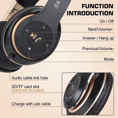 6S Wireless Bluetooth Headphones Over Ear, Hi-Fi Stereo Foldable Headsets with Built-in Mic, Volume Control, FM