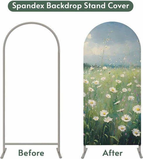 Jnbasdffb 6.6 Spring Floral Wedding Arch Cover,Stretchy Spandex Arch Backdrop Stand Covers FT,Whit Green Flowers Modern