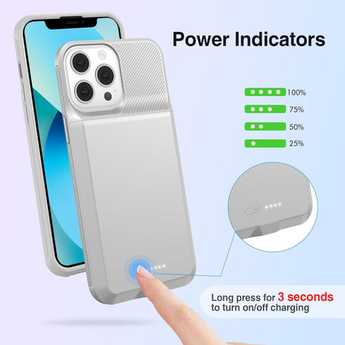 ZENEE Battery Case for iPhone 13/13 Pro/14/14 Pro, 7000mAh Portable Extended Charger Cover (6.1 inch) - Gray
